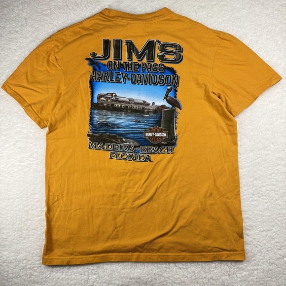 Harley Davidson Shirt Mens XL Mustard Yellow Pocket Jim's Madeira Beach Florida - Picture 6 of 6
